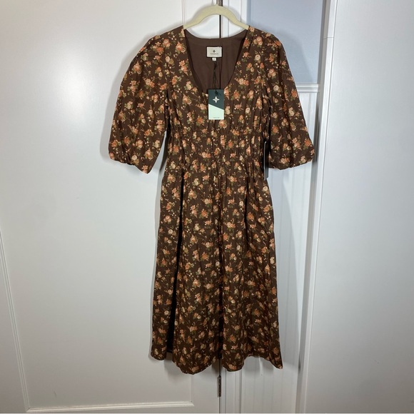 Tuckernuck Rosewood‎ Chintz Marlena Floral Brown Boho Midi Dress Size Small NWT - Picture 2 of 8